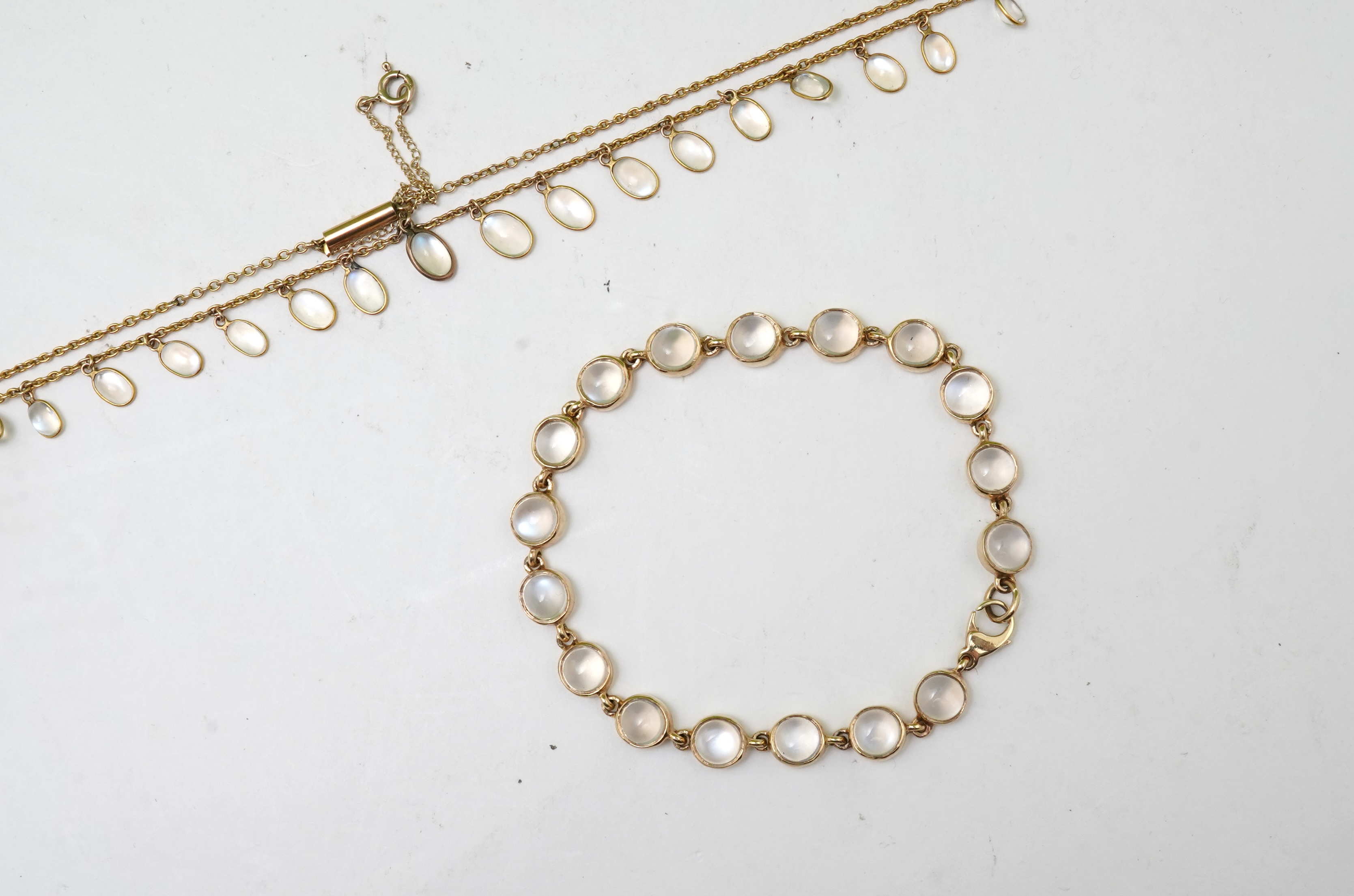 A moonstone necklace and bracelet, 19th century and later